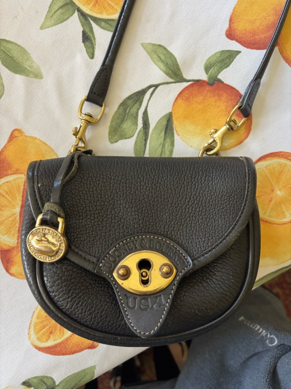Dooney & Bourke Black Pebbled Leather Saddle Crossbody with Gold Hardware